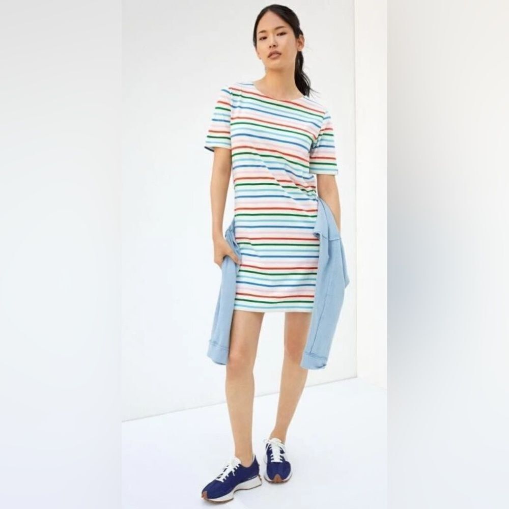 KULE The Tee Dress Rainbow Stripe Jersey Crew Neck Short Sleeve Multicolor sz M